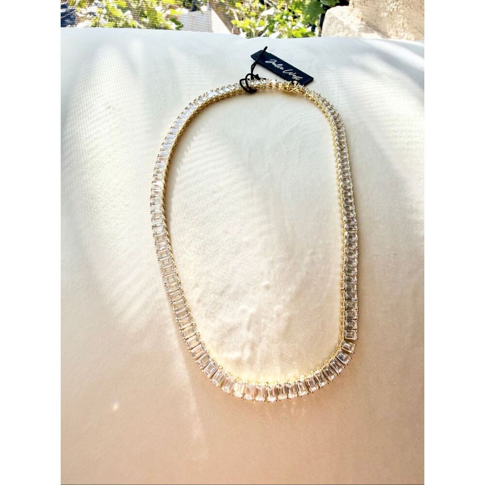 Dolce West Gold Tone Baguette Crystal Tennis Choker Necklace NWT - Picture 7 of 15